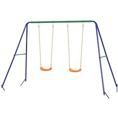 Jouet-Jeux de plein air-Portiques et balançoires-Balançoire 2 agrès portique avec 2 balançoires dim. 2,69L x 1,6l x 1,8H m métal époxy anticorrosion vert bleu PP orange