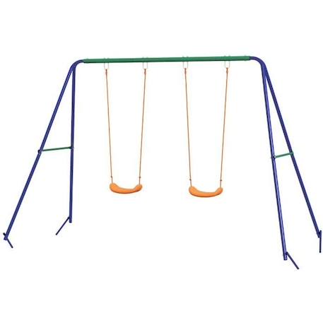 Balançoire 2 agrès portique avec 2 balançoires dim. 2,69L x 1,6l x 1,8H m métal époxy anticorrosion vert bleu PP orange BLEU 1 - vertbaudet enfant 
