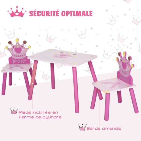Ensemble table et chaises enfant design princesse - HOMCOM - bois pin MDF - rose ROSE 4 - vertbaudet enfant 