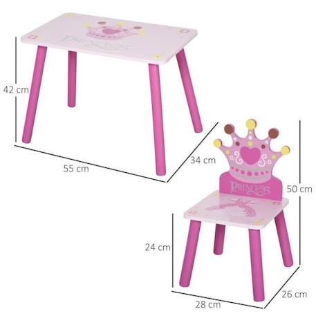 Ensemble table et chaises enfant design princesse - HOMCOM - bois pin MDF - rose ROSE 3 - vertbaudet enfant 