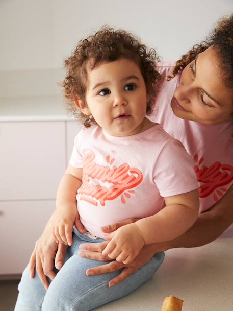 Tee-shirt fille Family team collection capsule vertbaudet et Studio Jonesie en coton bio rose 1 - vertbaudet enfant 