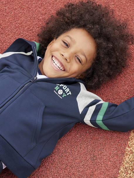 Sweat zippé à capuche sport garçon Bleu foncé 1 - vertbaudet enfant 