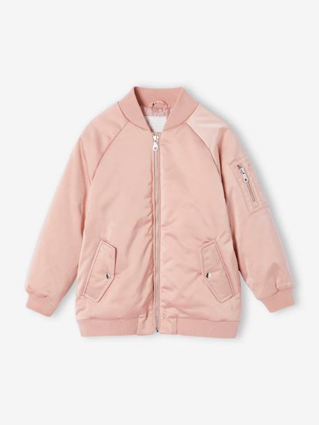 Blouson bomber effet satiné fille rose poudré 1 - vertbaudet enfant 