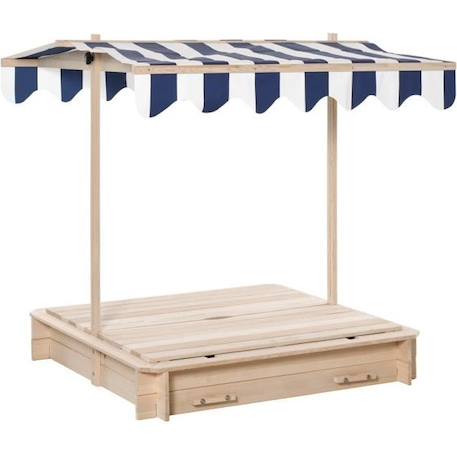 Outsunny Bac à sable carré en bois pour enfants dim. 106L x 106l cm avec bancs et couvercle - auvent réglable ORANGE 1 - vertbaudet enfant 