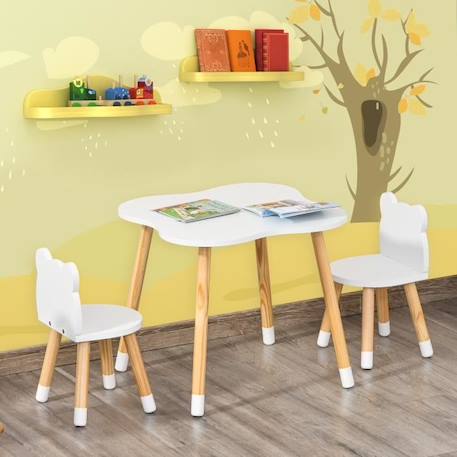 Ensemble table et chaises enfant design scandinave motif ourson - HOMCOM - Blanc BLANC 2 - vertbaudet enfant 