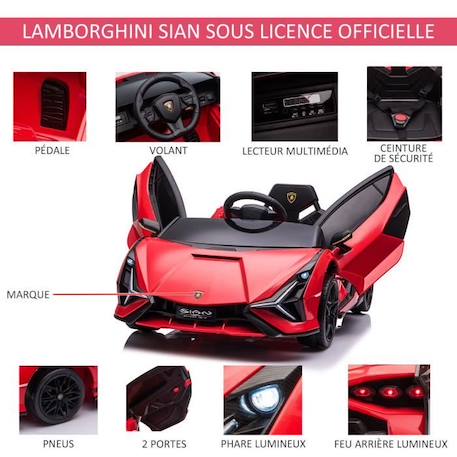 Voiture électrique pour enfants - HOMCOM - Sport Supercar - Rouge - Effets sonores + Lumineux ROUGE 4 - vertbaudet enfant 