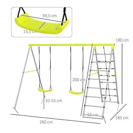 Balançoire portique 4 agrès - 2 balançoires, 2 échelles - dim. 2,6L x 1,85l x 1,8H m - métal époxy PE gris vert GRIS 3 - vertbaudet enfant 