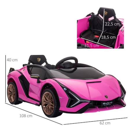 HOMCOM Voiture électrique Enfants de Sport Supercar 12 V - V. Max. 8 Km-h Effets sonores + Lumineux Rose ROSE 3 - vertbaudet enfant 