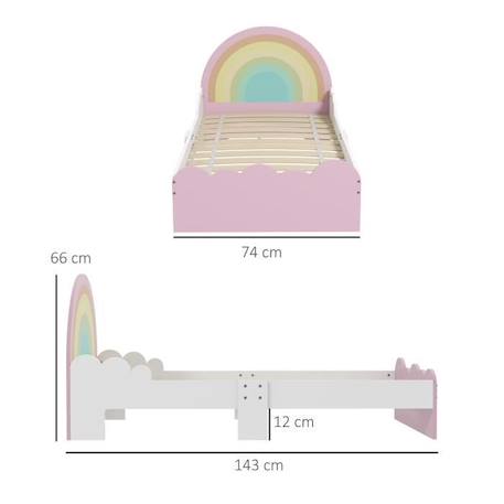 Lit enfant design girly motifs arc en ciel, nuages - sommier à lattes inclus - MDF contreplaqué rose blanc ROSE 3 - vertbaudet enfant 