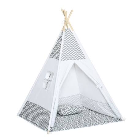 Tente teepee indien enfant style graphique - dim. 1,2L x 1,2I x 1,55H m - porte refermable, fenêtre, tapis, coussin, sac transport GRIS 1 - vertbaudet enfant 