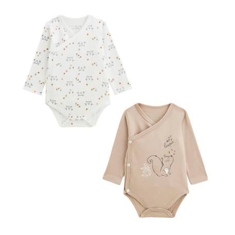 Lot de 2 bodies bébé manches longues ouverture croisée Noisette BLANC 1 - vertbaudet enfant 