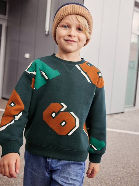 Sweat col rond maxi motifs garçon vert sapin 1 - vertbaudet enfant 