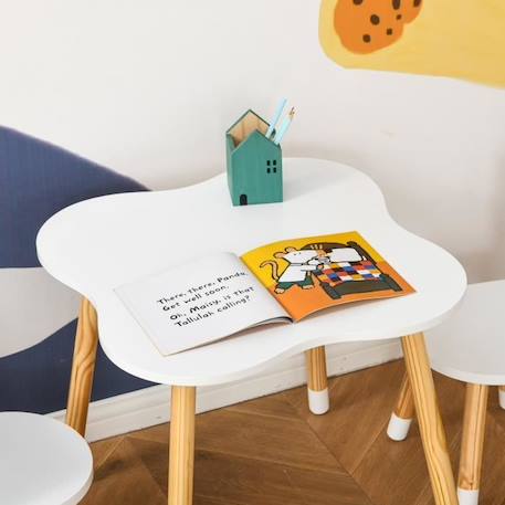 Ensemble table et chaises enfant design scandinave motif ourson - HOMCOM - Blanc BLANC 4 - vertbaudet enfant 