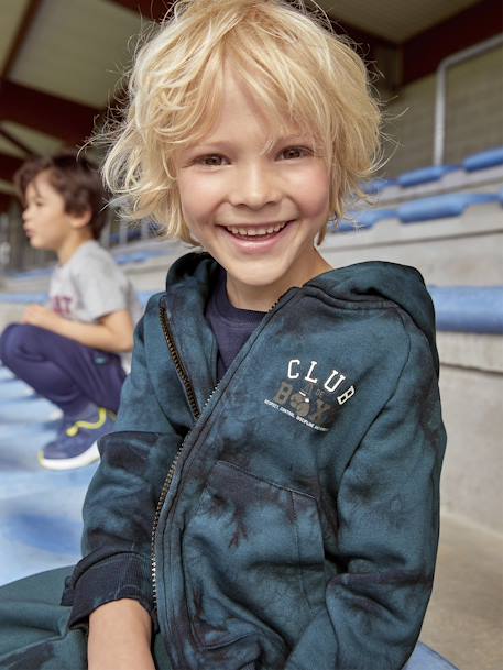 Sweat à capuche zippé 'tie and dye' sport garçon BLEU FONCE 1 - vertbaudet enfant 