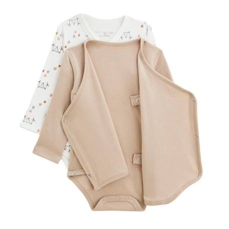 Lot de 2 bodies bébé manches longues ouverture croisée Noisette BLANC 4 - vertbaudet enfant 