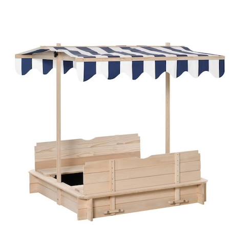 Outsunny Bac à sable carré en bois pour enfants dim. 106L x 106l cm avec bancs et couvercle - auvent réglable ORANGE 4 - vertbaudet enfant 