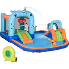 -Château gonflable enfant - Outsunny - Multicolore - Trampoline, toboggans, mur d'escalade - 420x370x230cm