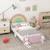 Lit enfant design girly motifs arc en ciel, nuages - sommier à lattes inclus - MDF contreplaqué rose blanc ROSE 2 - vertbaudet enfant 