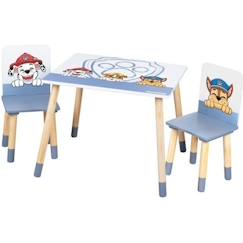 Chambre et rangement-ROBA Pat Patrouille Ensemble Table + 2 Chaises Enfants - Motif Chien Chase Ruben & Marcus - Pieds en Bois Naturel - Blanc - Gris