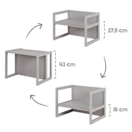 ROBA Ensemble Table et Chaise Réversible pour Enfant - Convertible en Banc et Tabouret - 3 Hauteurs Différentes - Bois Gris GRIS 4 - vertbaudet enfant 