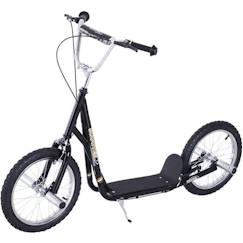 HOMCOM Trottinette patinette Freestyle Grandes Roues pneumatiques Ø 41 cm Hauteur Guidon réglable béquille pegs Inclus Acier Noir  - vertbaudet enfant