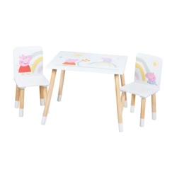 Chambre et rangement-Chambre-Bureau, table-ROBA Peppa Pig Ensemble Table + 2 Chaises Enfants - Motif de la Truie Peppa - Pieds en Bois Naturel - Rose - Blanc