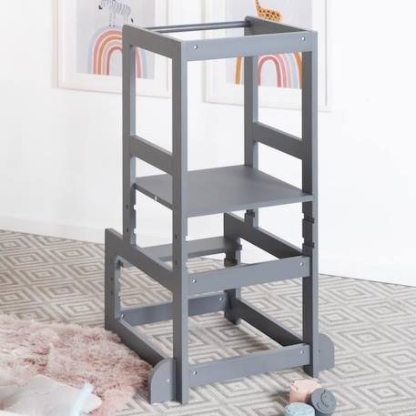 ROBA Tour d'Apprentissage - Escabeau Sûr pour Enfants - Idéal comme Aide de Cuisine - Supporte jusqu'à 80 kg - Anthracite GRIS 4 - vertbaudet enfant 