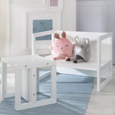 ROBA Ensemble Table et 2 Chaises Enfant - Convertible en Banc et Tabouret - 3 Hauteurs - Style Maison de Campagne - Bois Blanc BLANC 3 - vertbaudet enfant 