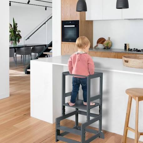 ROBA Tour d'Apprentissage - Escabeau Sûr pour Enfants - Idéal comme Aide de Cuisine - Supporte jusqu'à 80 kg - Anthracite GRIS 2 - vertbaudet enfant 