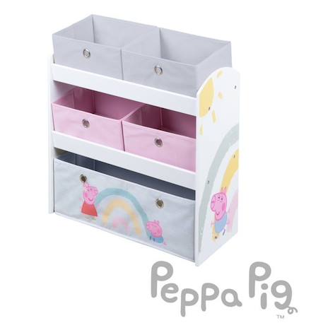 ROBA Peppa Pig Étagère de Rangement pour Jouets - 5 Boîtes en Tissu - Motif de la Truie et Cochon - Bois Laqué Rose - Blanc ROSE 5 - vertbaudet enfant 