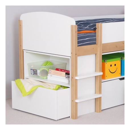 Lit mi-hauteur avec bureau et rangements en pin blanc 90x200 Ninon BLANC 4 - vertbaudet enfant 