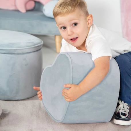 ROBA Pouf Enfant 'Lil Sofa' Confortable en Velours - Forme Coeur - Bleu clair BLEU 2 - vertbaudet enfant 