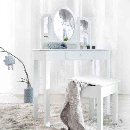 Coiffeuse Enfant ROBA avec 3 Miroirs et Tabouret - Blanc - Bois Massif - Meuble de Chambre BLANC 2 - vertbaudet enfant 