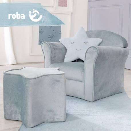 ROBA Fauteuil Bébé en Velours Lil Sofa - Fauteuil Club pour Enfant - Assise Confortable - avec Accoudoirs - Bleu Clair BLEU 6 - vertbaudet enfant 