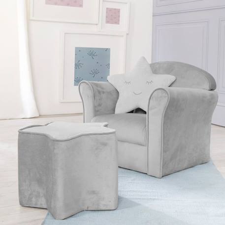 ROBA Fauteuil Bébé en Velours Lil Sofa - Fauteuil Club pour Enfant - Assise Confortable - avec Accoudoirs - Gris GRIS 5 - vertbaudet enfant 