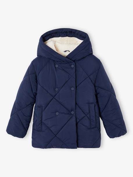 Doudoune à capuche doublée sherpa fille blush+marine 10 - vertbaudet enfant 