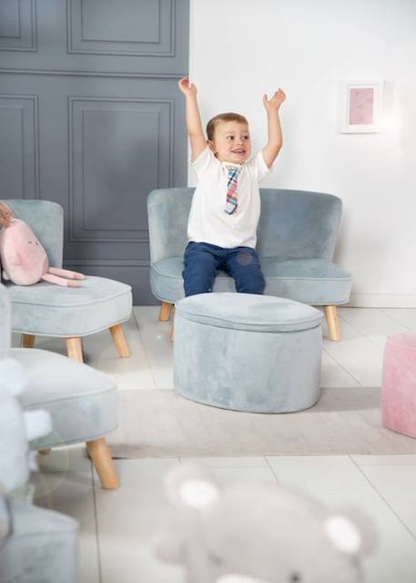 ROBA Canapé Enfant en Velours Lil Sofa - Style Scandinave - Pieds en Bois Massif - Bleu clair BLEU 5 - vertbaudet enfant 