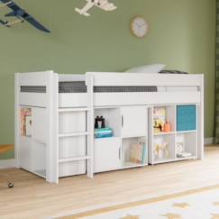 Lit mi-hauteur avec bureau et rangements en pin blanc 90x200 Arthur  - vertbaudet enfant