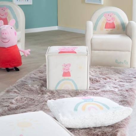 ROBA Pouf Bébé en Forme de Cube Peppa Pig - Pouf Enfant en Velours Doux - Beige / Motif Cochon BEIGE 2 - vertbaudet enfant 