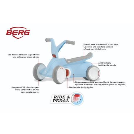 Kart à pédales pour enfant - BERG GO² - Bleu - A partir de 9 mois - Poids max 30 kg BLEU 3 - vertbaudet enfant 