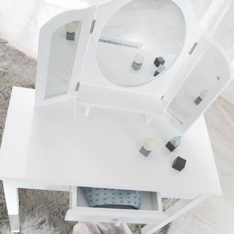 Coiffeuse Enfant ROBA avec 3 Miroirs et Tabouret - Blanc - Bois Massif - Meuble de Chambre BLANC 4 - vertbaudet enfant 