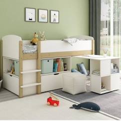 Lit mi-hauteur avec bureau et rangements en pin blanc 90x200 Ninon  - vertbaudet enfant