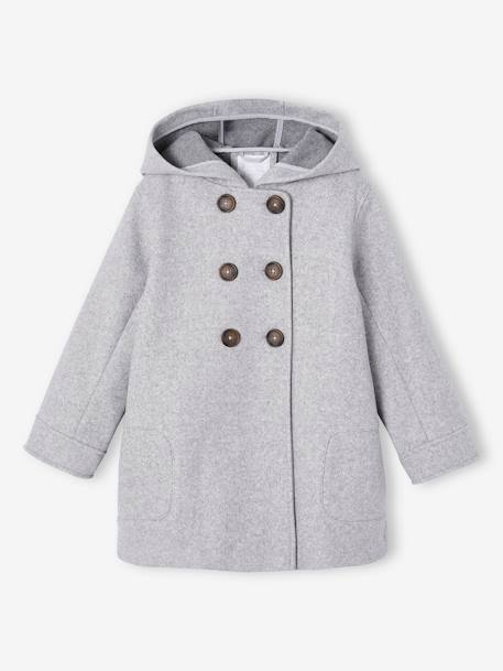 Manteau à capuche en lainage effet flanelle fille gris chiné 4 - vertbaudet enfant 