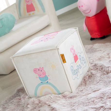 ROBA Pouf Bébé en Forme de Cube Peppa Pig - Pouf Enfant en Velours Doux - Beige / Motif Cochon BEIGE 6 - vertbaudet enfant 