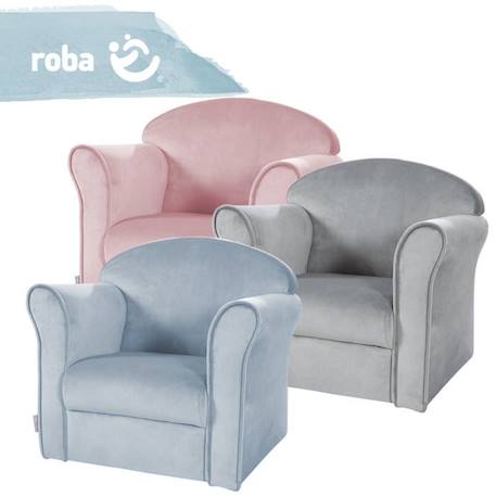 ROBA Fauteuil Bébé en Velours Lil Sofa - Fauteuil Club pour Enfant - Assise Confortable - avec Accoudoirs - Bleu Clair BLEU 5 - vertbaudet enfant 