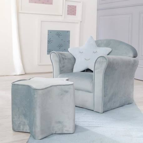 ROBA Fauteuil Bébé en Velours Lil Sofa - Fauteuil Club pour Enfant - Assise Confortable - avec Accoudoirs - Bleu Clair BLEU 2 - vertbaudet enfant 