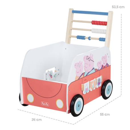 Trotteur Bébé Peppa Pig - Bus et Chariot Enfant - Horloge Boulier et Éléments à Tourner - Bois Rose - Blanc ROSE 5 - vertbaudet enfant 