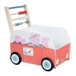 Trotteur Bébé Peppa Pig - Bus et Chariot Enfant - Horloge Boulier et Éléments à Tourner - Bois Rose - Blanc  - vertbaudet enfant