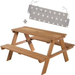 Chambre et rangement-Mobilier de jardin-ROBA Table Pique-Nique Enfants Outdoor + en Bois Massif - avec Coussin d'Assise - Table d'Extérieur 4 Places - Lasure Teck