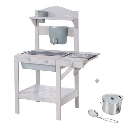 ROBA Jeu Cuisine Enfant pour Extérieur - Jouet d'Imitation avec Bac Amovible et Accessoires - Bois Massif Gris Clair GRIS 1 - vertbaudet enfant 